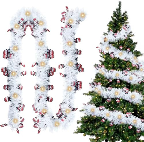 Lametta Girlande Weihnachten 500CM, Weihnachten Tannenbaum Deko, LED Weihnachts Deko Lametta Girlande, Warmes Licht Weihnachtsbaumschmuck Weihnachtsgirlande, Lamettergirlande Dekoration (B)