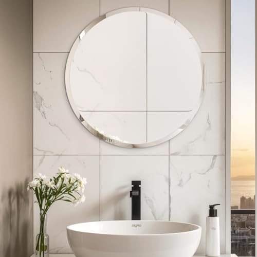Artloge Spiegel Rund 50cm Rahmenlos Wandspiegel: runder Spiegel abgeschrägter HD Glas Badspiegel für Bad Wohnzimmer Schlafzimmer Flur