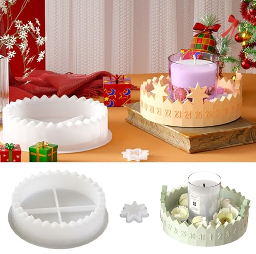Gießformen Silikon Adventskranz,Gießform Adventskalender,Silikonformen Gießformen Weihnachten,Gießform Adventskranz,Stern Silikonform für Kerzen Aus Gips und Epoxidharz,für Weihnachtsdeko