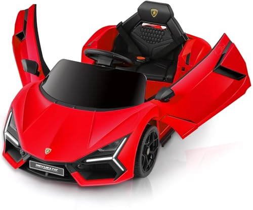 ELEMARA Lamborghini Elektroauto für Kinder, 12V Elektroautos für Kinder mit Scherentür, Kinderauto Elektrisch mit Fernbedienung, Bluetooth, LED-Licht, MP3-Player und breiter Sitz,Rot