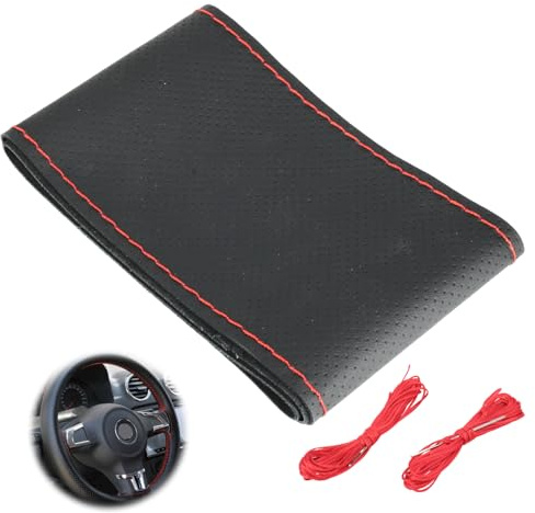 leruiyezs Lenkradbezug Aus Weichem Faserleder,Mit Nadel und Faden,Rot,für Lenkradgröße 37-39cm,Enkradbezüge Aus Weichem Faserleder,Bequem Für Lenkradschoner Universal,Auto Lenkrad Schutzhülle