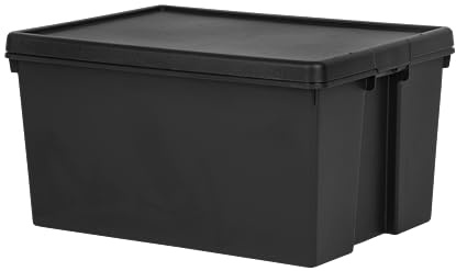 Muddy Hands Heavy Duty Recycled Plastic Storage Box with Lid - Black - Stackable, Durable, Industrial Strength Storage Container for Home, Garage, and Office (96 Litre)