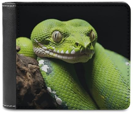 FWJZDSP Niedliche grüne Herren-Geldbörse mit Python-Motiv, großes Fassungsvermögen, schlankes Leder-Geldbörsen-Kartenetui mit Ausweisfenster, zweifach faltbar für den täglichen Gebrauch