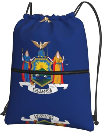DIEzig Rucksack mit New York-Flagge, verstellbarer Riemen, faltbare Tasche mit Kordelzug und Reißverschluss für Wochenendabenteuer