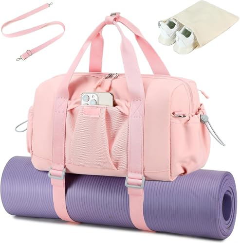 LEDAOU Sporttasche Damen mit Yogamattenhalter, 20L Kleine Reisetasche als Handgepäck, Leichte Gym Bag mit Schuh Taschen & Nassfach, Mini Gym Tasche Sport Duffel Bag für Gym, Yoga, Tanz