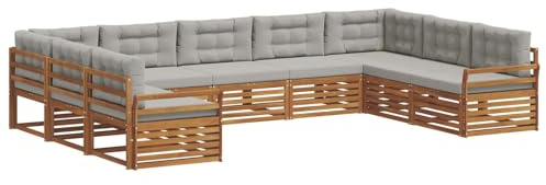 vidaXL Sofagarnituren 9 pcs Natürlich und Hellgrau Massivholz Akazie, Gartenmöbel, modernes Outdoor-Sofa, Robustes Set, Lounge-Sitz, Terrasse, Komfort für Dein Zuhause