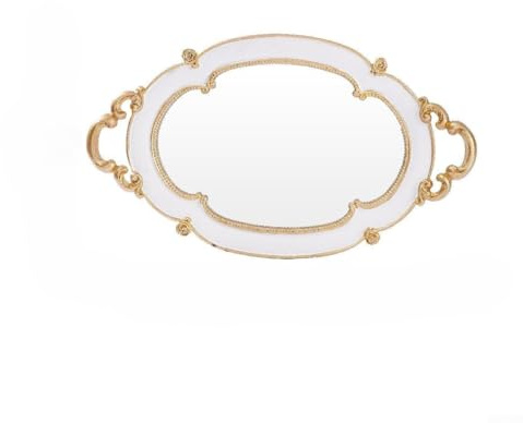 Springwillfly Ovales Spiegeltablett im Vintage-Stil für die Organisation von Schmuck, Make-up und Hautpflegeprodukten mit leichtem, rissfestem Spiegel und Samtrückseite (Wolkentablett, weiß)