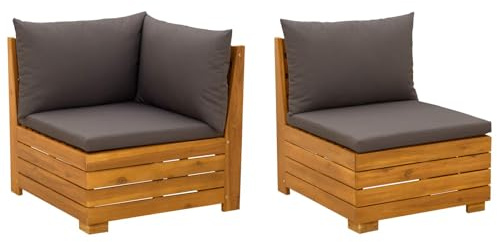 vidaXL Garten-Lounge-Set mit Kissen 2 Stück Braun Massivholz Akazie, Garten-Sofa-Set, wetterfester Akazienholz-Sitz, modernes Möbel für Terrasse, Lounge, Balkon-Sitzgruppe