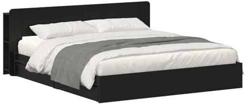 vidaXL Bettgestell mit Stauraum Schwarz 200 x 200 cm Holzwerkstoff, Modernes Schlafzimmer, rechteckige Form, Holzbettgestell, platzsparender Stauraum, funktionale Basics