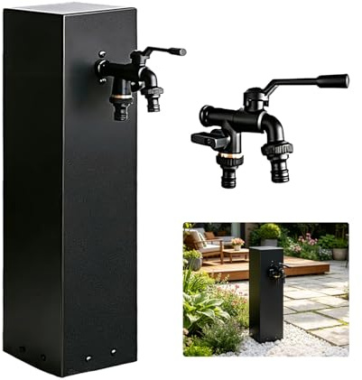 Fontana Da Giardino, Distributore D'Acqua Verticale Con Doppio Raccordo Da 1/2 Pollice Rubinetto Da Esterno In Acciaio Inox Nero Da 40 Cm Rubinetto Per Patio Per Giardini Terrazze E Cortili