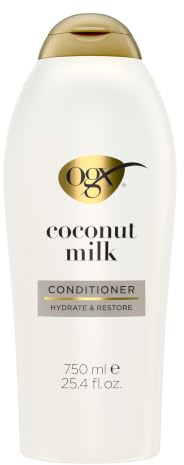 OGX Nourishing + Coconut Milk Conditioner, Hydrating & Restoring Conditioner Moisturizes for Soft Hair After the First Use, Paraben-Free, Sulfate-Free Surfactants, 25.4 fl. oz