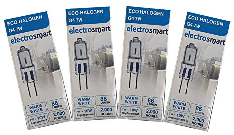 electrosmart Quantity: 4 G4 10W Warm White 12v Halogen Capsule Bulbs/Lamps - 2000hrs Energy Efficient only uses 7w of Power