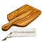 DAS OLIVENHOLZBRETT® rechteckiges Schneidebrett mit Griff/Kräuterbrett mit Griff/Zwiebelbrett mit Griff/Servierbrett mit Griff und abgerundeten Ecken / 25 cm incl. Griff