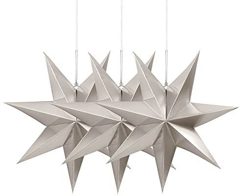 Frau WunderVoll® Faltsterne Silber 3 Stück Durchmesser 25 cm, 7 Zacken geschlossene Oberfläche Feste Pappe, Weihnachten,Advent,Fenster Dekoration,Weihnachtsbaum,
