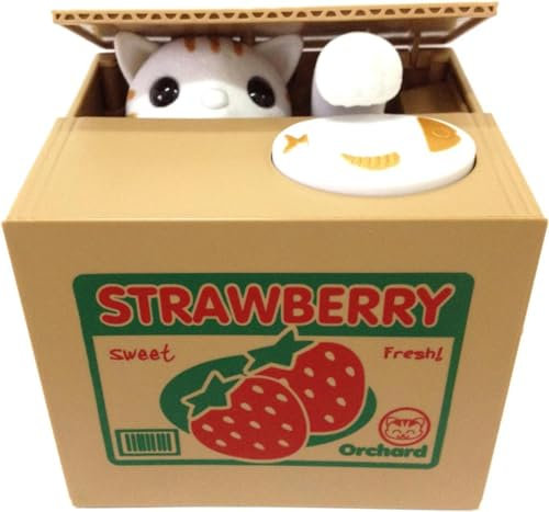 【UNTIL YOU】Cute Stealing Coins Cents Penny Cat Money Box Saving Money Collecting Money Piggy Bank for Kids Kids (Cute Strawberry Cat)