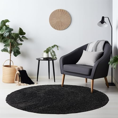 HomebyHome Teppich Rund Hochflor 80 cm Rund - Shaggy Runder Teppich Wohnzimmer Anthrazit Extra Weich und Flauschig - Waschbarer Langflor Teppiche für Schlafzimmer, Küche, Flur - Carpet, Halı, Kilim