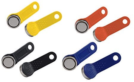 Olympia Dallas Schloss mit 4 Schlüsseln für Registrierkassen, Orange, Gelb, Blau, Schwarz
