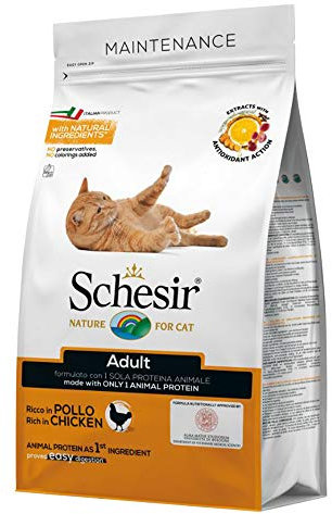 Schesir Cat Adult Maintenance Huhn, Katzenfutter trocken für Erwachsene Katzen, Trockenfutter im Beutel, 1er Pack (1 x 400 g)