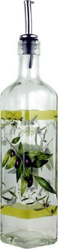 Oliera in vetro con beccuccio antisgocciolo, decoro olive, capacità 1/2 L
