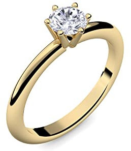 Amoonìc Goldring Verlobungsringe Gold (Silber 925 hochwertig vergoldet) Zirkonia Ring Stein +LUXUSETUI! Gelbgold Ring Zirkonia wie Diamant Damen Ringe Verlobung AM195VGGGZIFA50