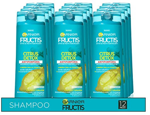 Garnier Multi Pack Shampoo Fructis Antiforfora Citrus Detox, Antiforfora e Antibatterico, 250 ml, Confezione da 12