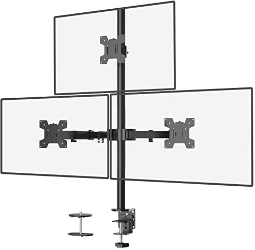 WALI Triple Monitor Arm for Screen Up to 27 Inch, Fully Adjustable Articulating Triple Monitor Stand with Tilt Swivel Rotate, Holds Screen Up to 10 kg, VESA 75 & 100mm, Black (M003)