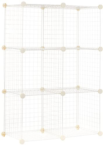 Amazon Basics Würfelregal aus Metall - Maximale Tragfähigkeit des Regals 27 kg, Weiß, 6 Ablagefächer, 76.96 x 37.08 x 113.79 cm