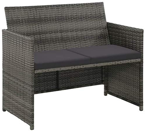 Tidyard Lounge Sofa 2-Sitzer Couch aus Poly Rattan, Wetterfesten und Wasserdichten, für Garten, Balkon, Terrasse, 100x56x85cm, Grau