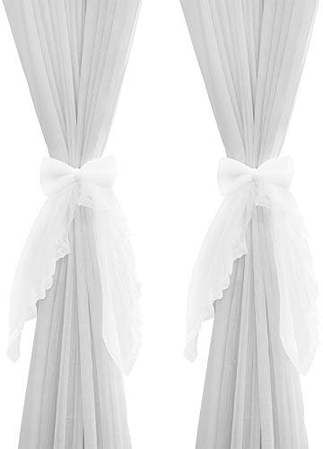 Vorhang-Raffhalter mit Schleife, süße Spitze, Vorhanghalter, Schnallen für Zuhause, dekorativ, Weiß, 2 Stück