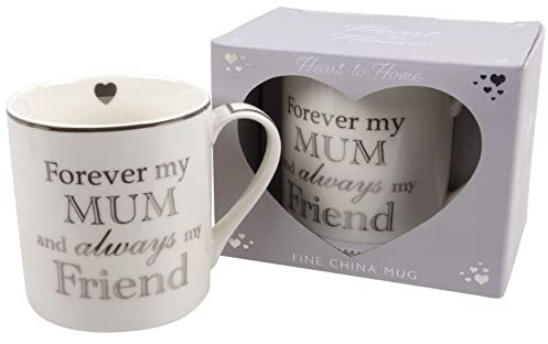 White Fine China Mug Cup with Silver Wording Gift Boxed - Forever My Mum, Comes Gift Boxed