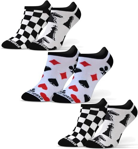 sesto senso Chaussette Courte Fantaisie Femme Homme Coton 1-3 Paires Drôle Socquette Amusement Echecs Cartes à jouer 39-42 3 Jouer