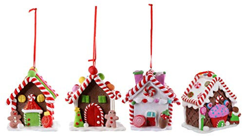TOYANDONA 4pcs Lebkuchenhaus Dekoration Bunte Candy Haus Weihnachten Deko Hängende Lebkuchenhaus Dekoration Naturmaterial Weihnachtsdekoration Dekoration Haus Weihnachten
