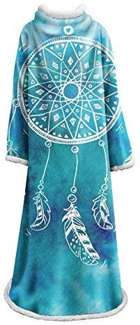 Stillshine. Wearable Kuscheldecke Mit Ärmeln, TV Decke 3D Böhmen Traumfänger Muster Mikrofaser Weihnachten Sherpa Decke Poncho Lazy Decke Für Erwachsene Kinder Mädchen Herren Damen 127x178 cm (Blau)