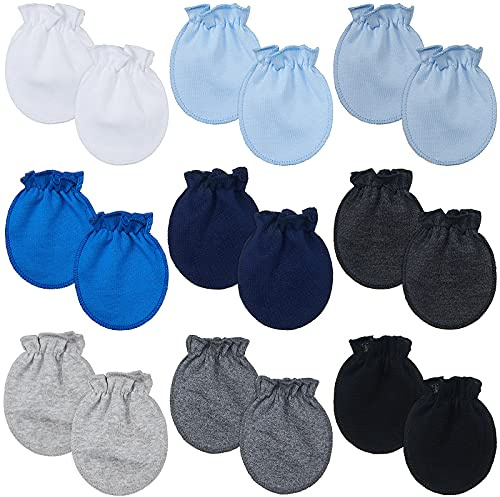 9 Pairs Newborn Baby Boys Girls Mittens 0-6 Months Infant Toddler Mittens No Scratch Solid Color Gloves (Dark Color)
