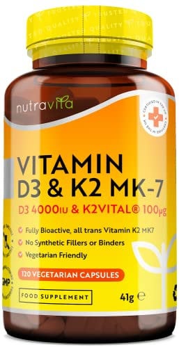 Vitamin D3 4000 IU & Vitamin K2 100ug MK7 (K2VITAL®) - Clinically Proven Ingredients – Max Strength - 120Capsules – Supports Normal Immune System – Cholecalciferol & Menaquinone-7 – Made in The UK