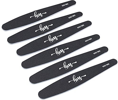 HM NAILS - Lima de uñas de ALTA DURACION para uso profesional 100/180 EDGE - PACK 6 uds - Lima para uñas, esmaltes semi permanente, gel uv, acrilico, uso profesional