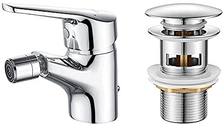 Ibergrif M15050 - Bidé De Lavabo De Baño Latón,Plata & , Scarico Lavabo Bagno Universale Pop Up 1/4 '', Valvola Piletta Lavandino Click Clack, Con Troppopieno, M, Grigio (Argento)