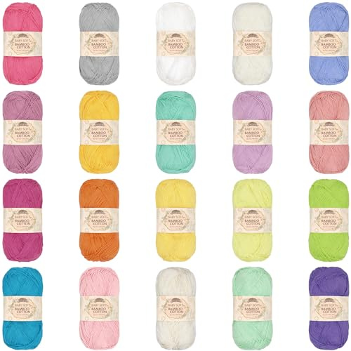JubileeYarn Baby Soft Bamboo Cotton Yarn - 50g/Skein - Light Assortment - 20 Skeins