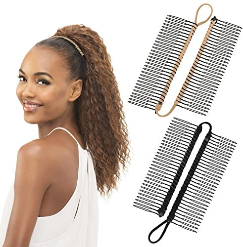 QKFON 2 Stück Dehnbar Haarschmuck Bananen Haarspange 30 Zahn Bananenkamm Clips Vintage Bananen Haarspangen Bananenspange für Dickes Wellenförmiges Verworrenes Natürlich Lockiges Haar