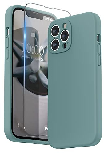 SURPHY Compatible with iPhone 13 Pro Max Case with Screen Protector, Liquid Silicone Protection for Each Lens Shockproof Thickened Rubber Cover for iPhone 13 Pro Max 6.7 inch 2021, Cactus Green
