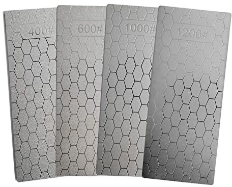 4Pcs Diamond Knife Sharpeners, Diamond Sharpening Stones, Professional Ultra-Thin Single Side Honeycomb Stone with Non-Slip Base for Knives Scissors Outdoor Kitchen Tools(400/600/1000/1200 Grit)