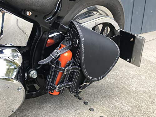 ORLETANOS Gepäcktasche Diablo weiß kompatibel mit Harley Davidson Softail Heritage schwarz weiße Naht Fat bob Fat Boy Breakout Echtleder Flaschenhalter Suzuki Kawasaki Packtasche