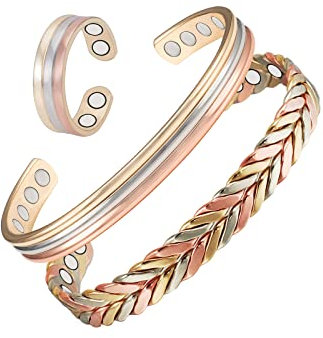EnerMagiX Tri Tone Magnetische Kupferarmbänder und Ring für Frauen oder Herren, Kupfer-Armreifen mit 8 Magneten, 16,5 cm, verstellbare Größe, Damentagsgeschenk für Mutter, Frau..