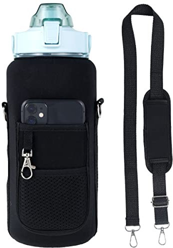 SDYGDB 2L Water Bottle Sleeve Waterproof Water Bottle Cover Insulated Neoprene Fabric Bottle Sleeve with Shoulder Strap Gift for Kids Women Men Gym Sport Workout(Black metal buckle)