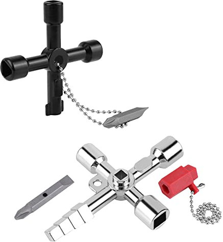 JSMTKJ 4 Wege Multifunktionale Utilities Schlüssel Wasser Stromschlüssel Box Schlüssel Vierkant Dreieck Rundschlüssel für Elektrische Wasser Gas Meter Box Schrank 2 Stück