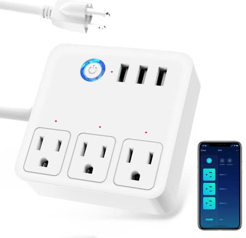 GHome Smart Power Strip, 3 Ports USB et 3 Sorties intelligentes contrôlées Individuellement, Protection de surtension WiFi Fonctionne avec Alexa Google Home, Bureau à Domicile, croisière, Voyage,