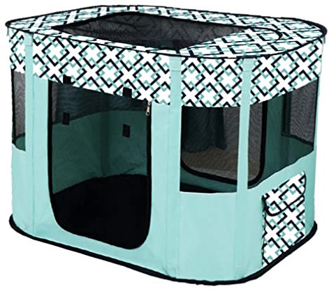 Floving Cerca Plegable portátil para Mascotas,corralito Rectangular para Perros,Cama para Gatos,Cueva para Gatos,perreras para Cachorros, Tienda para Mascotas Cerrada (Azul, L/90 x 70 cm)