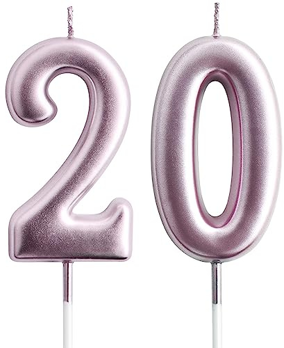 Rose Gold Birthday Candles for Cake Decoration (Number 20)