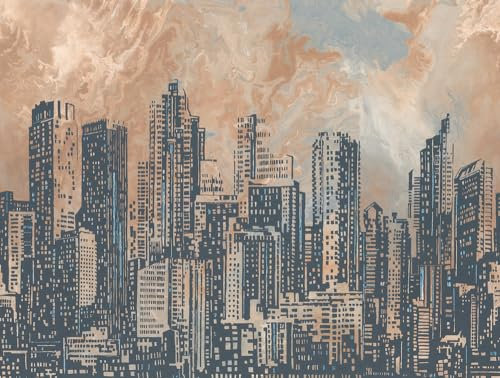 Livingwalls Vliestapete - Skyline Tapete in Beige, Braun und Grau - Wandtapete für verschiedene Räume - Wandbild XXL 3,71 m x 2,80 m