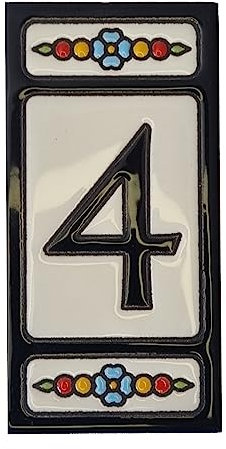 Spanish Hand-painted Atalaya Black Ceramic 11 x 5.5 cm or 2.165 x 4.331 inch House Number Tiles (Number 4 tile)